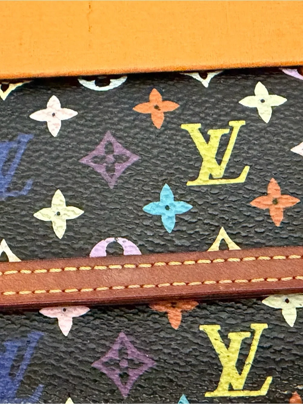 Louis Vuitton Porte Monnaie Plat Black Multicolor Monogram Canvas